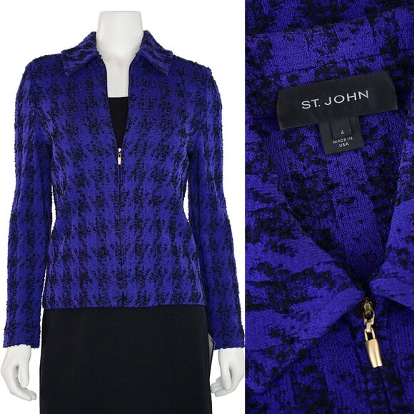 St. John Jackets & Blazers - St. John Knits Zip-Up Houndstooth Jacket in Violet/Black sz 4